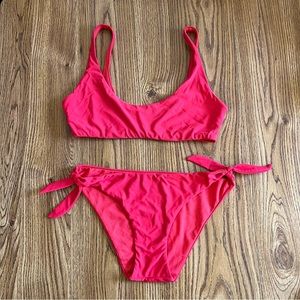 Express Neon Red Coral Scoopneck Bikini Top (M) and Bikini Bottoms (S)